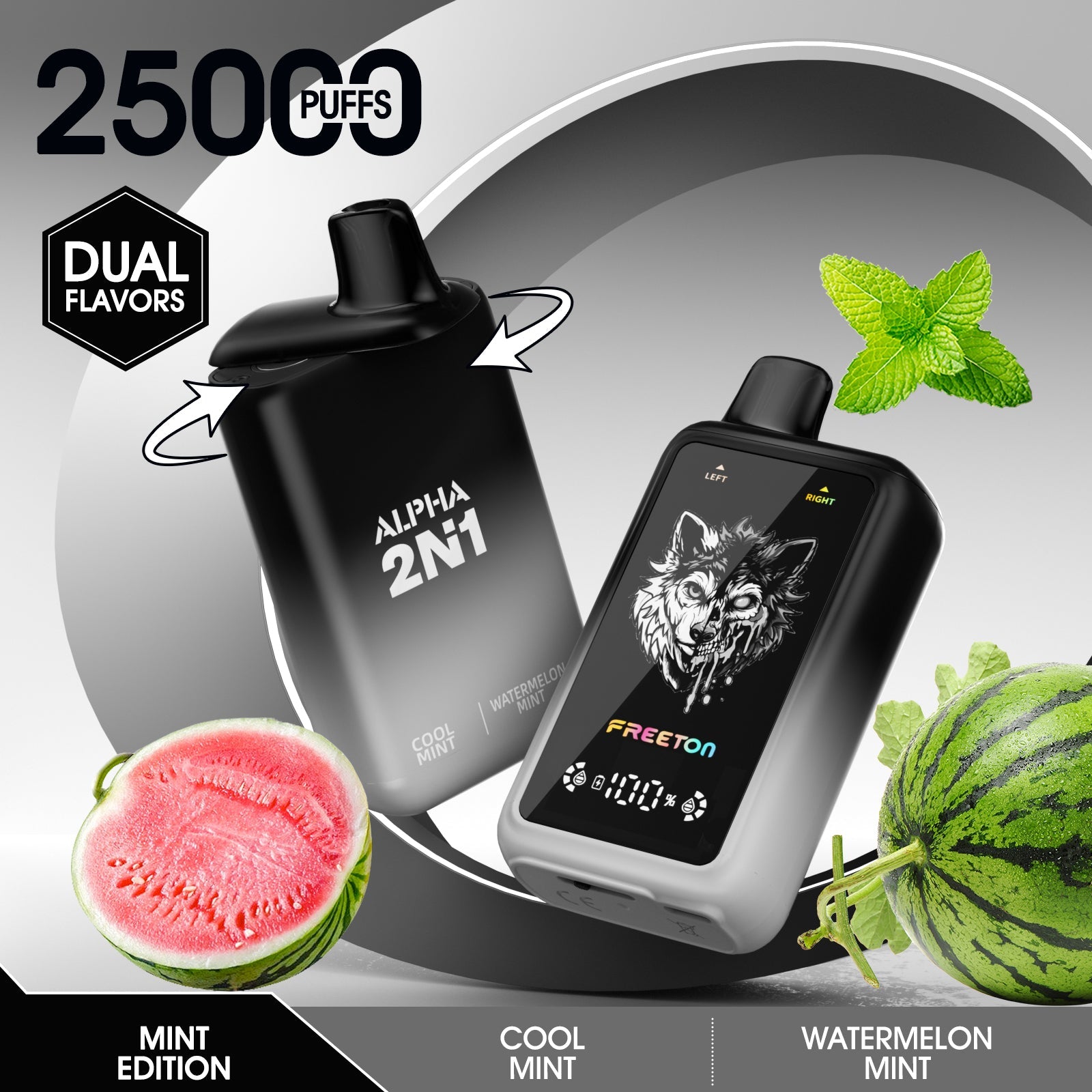 Freeton X Vapology Alpha 2in1 25k - Cool Mint + Watermelon Mint