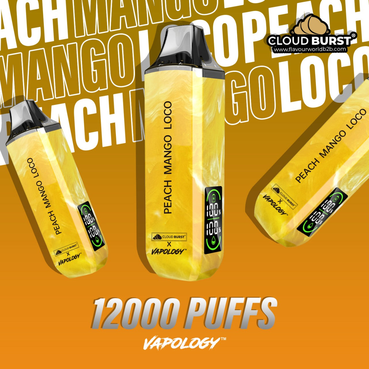 Cloud Burst X Vapology  - 12000 Peach Mango Loco