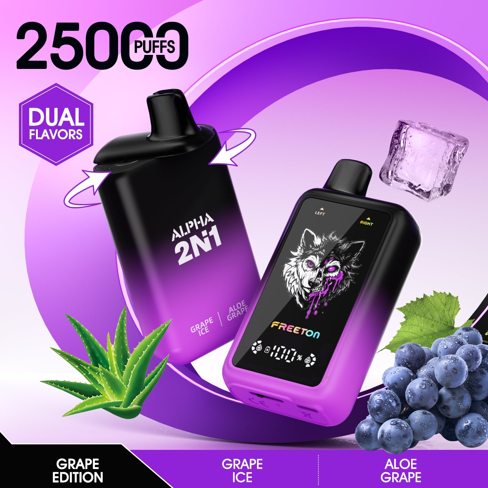 Freeton X Vapology Alpha 2in1 25k - Grape Ice + Aloe Grape