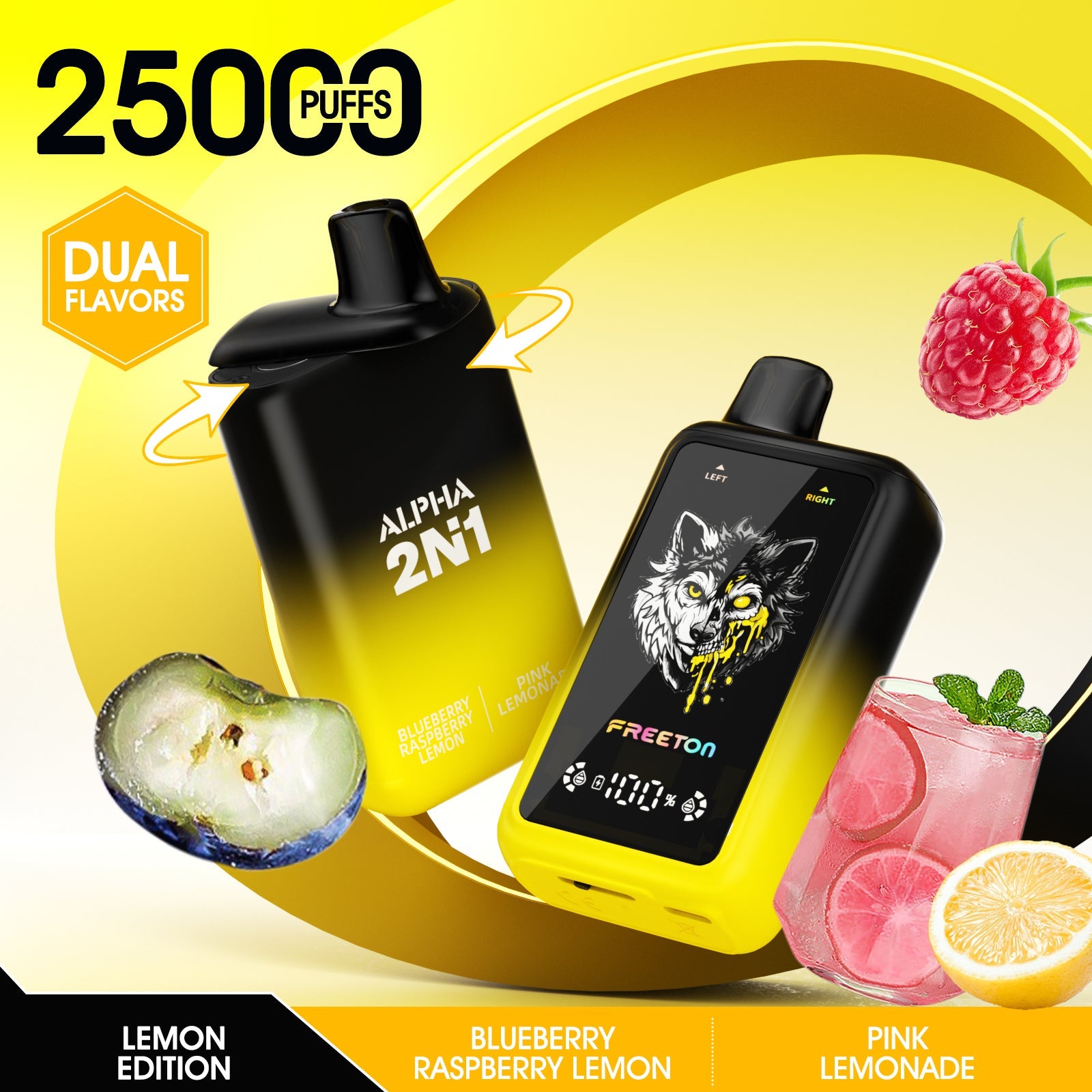 Freeton X Vapology Alpha 2in1 25k - Blueberry Raspberry Lemon + Pink Lemonade