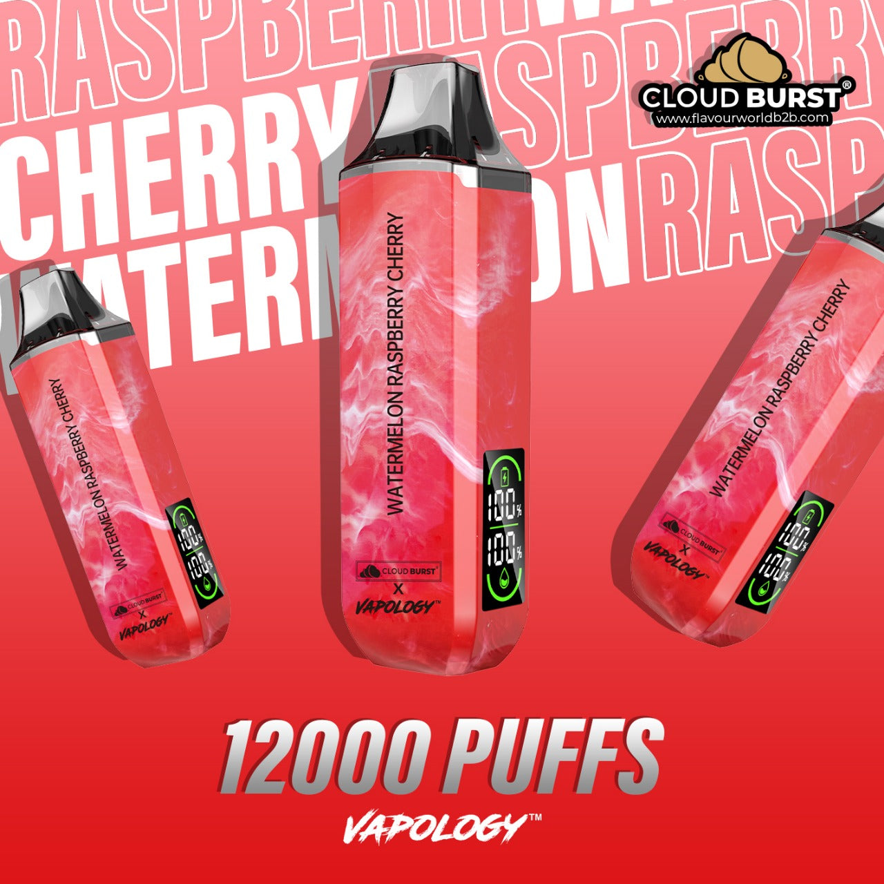 Cloud Burst X Vapology  - 12000 Watermelon Raspberry Cherry