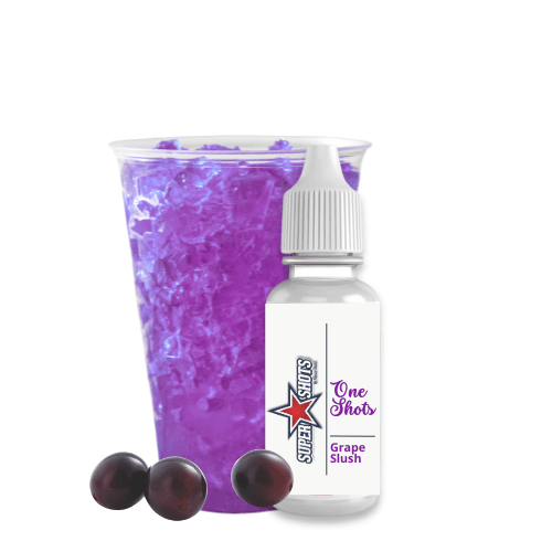Grape Slush One Shot flavor by One Shot, vibrant purple liquid in a small bottle, ideal for making flavored slush drinks.
