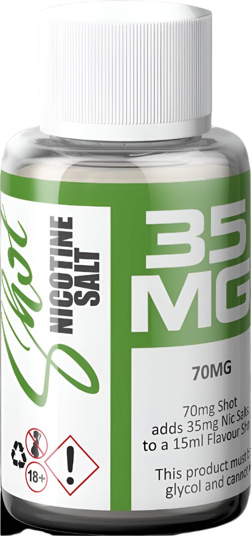 Steam Engine Nicotine Shots 30ml bottle with 70mg/35mg nicotine salts, designed for vaping and flavor enhancement.