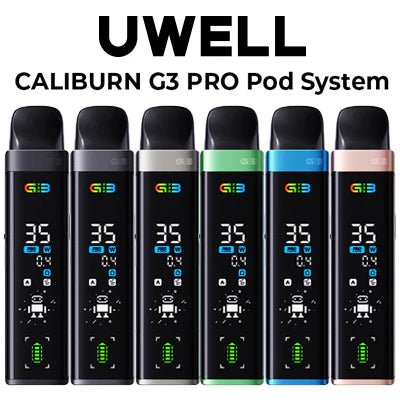 Uwell Caliburn G3 Pro pod kit with sleek design, included pod, and mouthpiece for vaping by Flavour World SA.