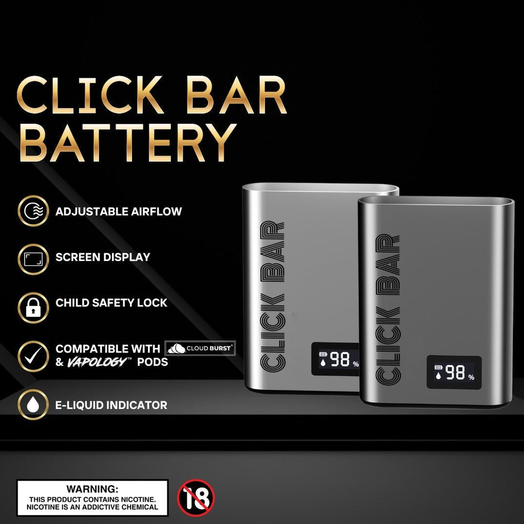 Vapology Lime Slush Click Pod with Flavour World Sa 7000+ free click bar battery, showing the pod and battery components.