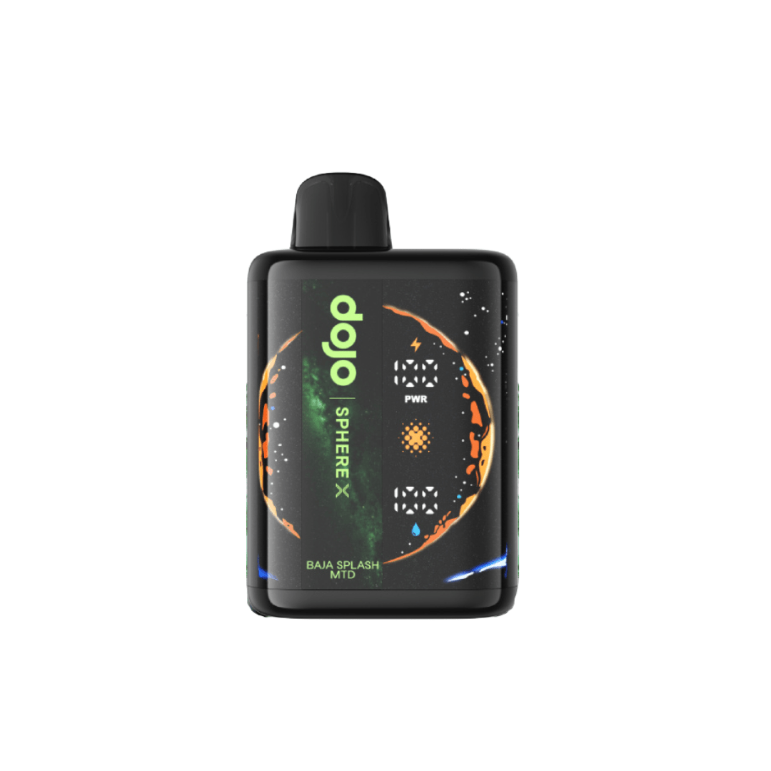 Vaporesso Dojo Sphere X 40k vape device with Baja Splash Mountain Dew 5% e-liquid in a sleek design.