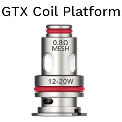 Vaporesso GTX Coil for vaping devices, showing a close-up of the replacement coil with branding and wire details visible.