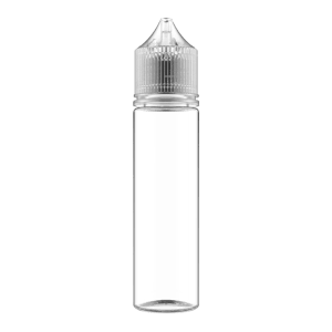Clear unicorn-shaped bottle holding 60ml of transparent liquid, branded by Flavour World SA (PTY) LTD.