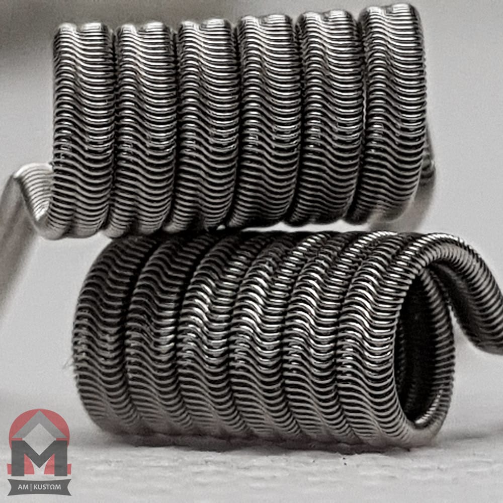 AM Kustohm Alien 3x27/36g 6-wrap coil from Flavour World SA, showing the detailed twisted wire construction for vaping.