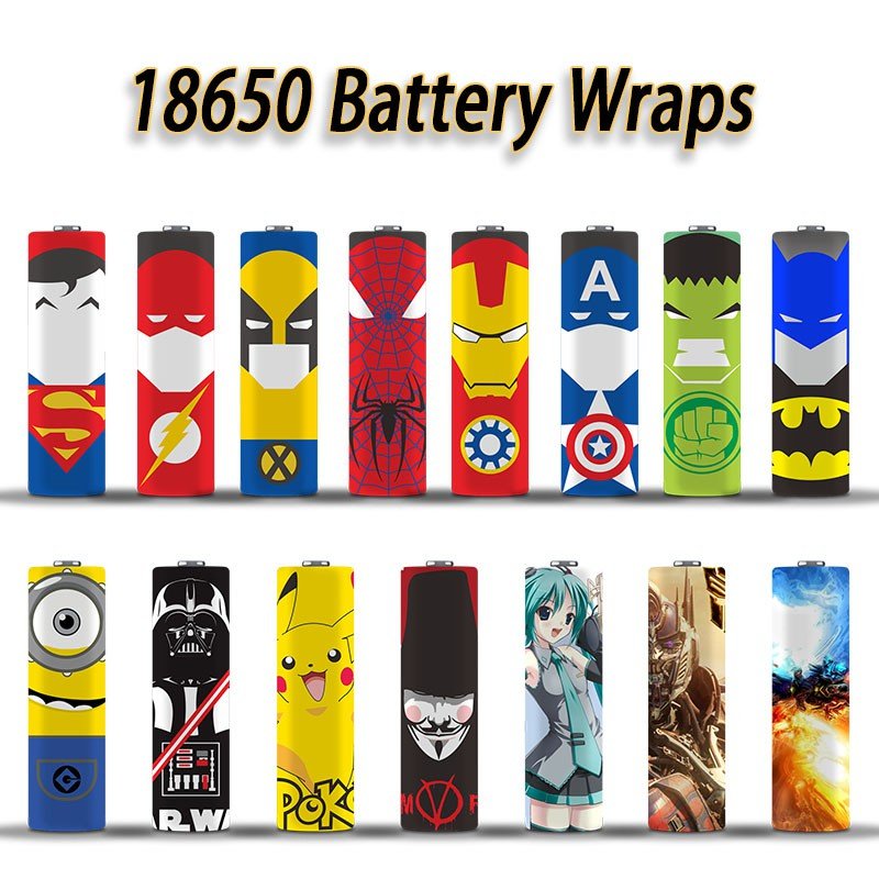 Animated Battery Wraps 18650 by Flavour World SA, colorful protective covers for rechargeable lithium-ion batteries.