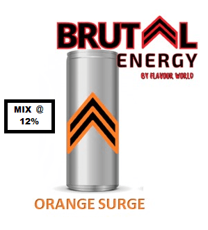 Brutal Energy Orange Surge One Shot energy drink in a small can, with vibrant orange branding and flavor details.
