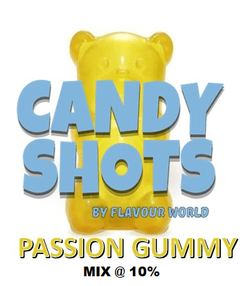 Assorted passion fruit gummy candies in vibrant colors, branded as Candy Shots by Flavour World SA (PTY) LTD.