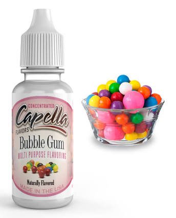 Capella Bubblegum flavor concentrate bottle from Capella Flavour Concentrates, featuring a colorful label and clear plastic bottle.