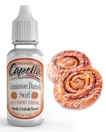 Capella Flavour Concentrates Cap Cinnamon Danish Swirl V1 bottle with label, showcasing the cinnamon Danish swirl flavor concentrate.