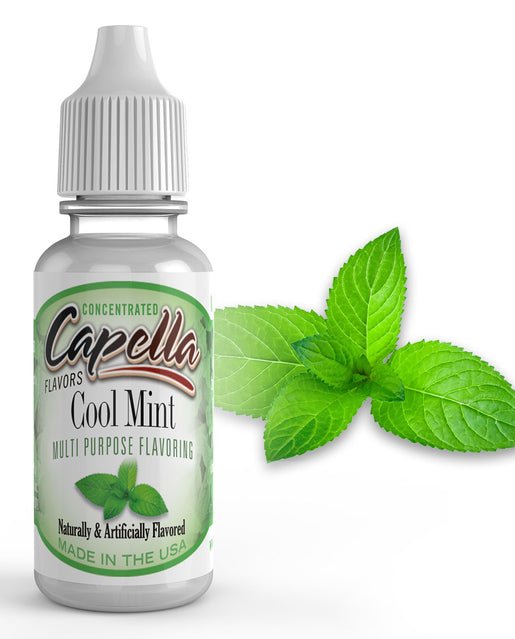 Capella Cool Mint flavor concentrate in a small bottle, used for vaping or flavoring, from Capella Flavour Concentrates.