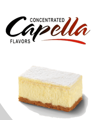 Capella Flavour Custard Cake concentrate in a bottle, with the label visible, used for flavoring desserts and baked goods.