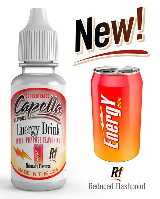 Capella Flavour Concentrates CAP Energy Drink RF flavor bottle, clear liquid inside a small plastic container.