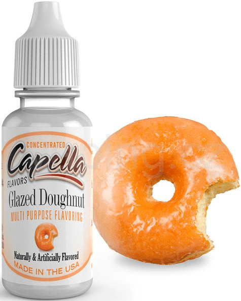Capella Flavour Concentrates glazed doughnut cap with detailed frosting and sprinkles, showcasing a realistic doughnut illustration.