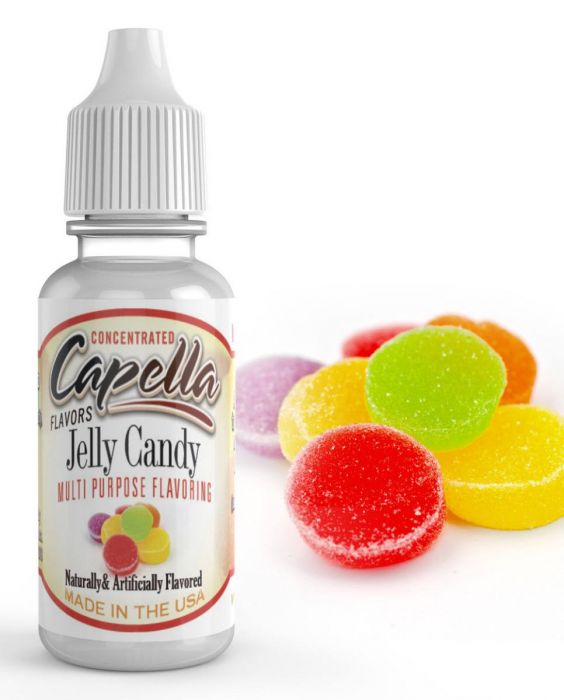 Capella Flavour Concentrates Cap Jelly Candy, colorful jelly candies with bright, shiny appearance, in a clear bowl.