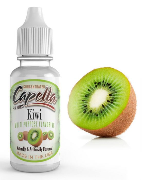 Capella Flavour Concentrates CAP Kiwi bottle, bright green cap and label, showcasing the flavor concentrate for DIY e-liquid mixing.