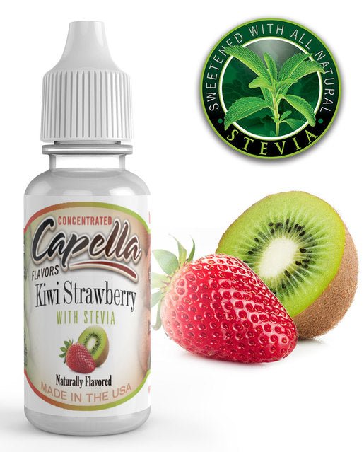 Capella Flavour Concentrates Kiwi Strawberry with Stevia, a flavor concentrate bottle with kiwi and strawberry graphics on the label.