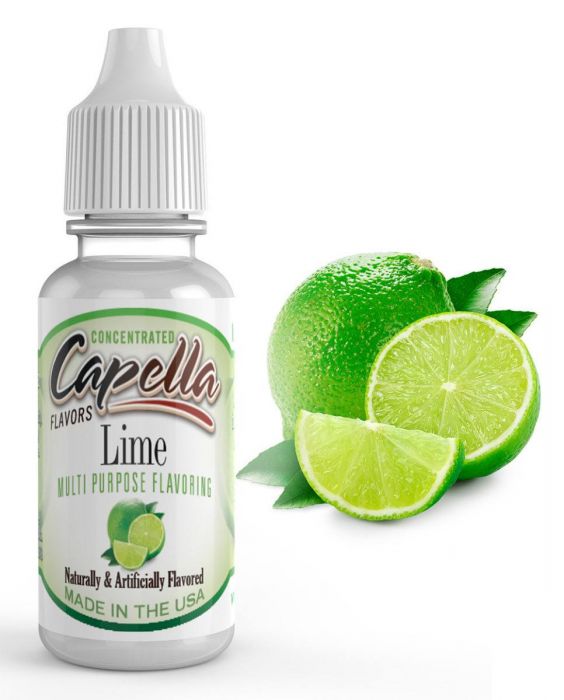 Capella Flavour Concentrates Cap Lime bottle showing vibrant label and product packaging.