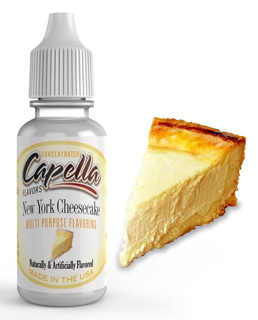Capella Flavour Concentrates Cap New York Cheesecake V1 flavor concentrate bottle with label showing product details.