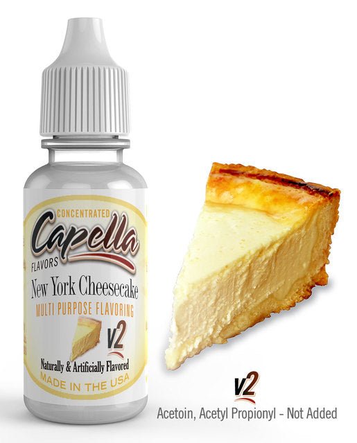 Capella Flavour Concentrates Cap New York Cheesecake V2 flavor concentrate bottle against a white background.