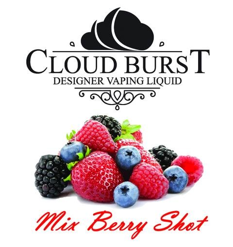 Cloud Burst One Shot CB Mixed Berry flavor e-liquid in a sleek bottle, perfect for vaping with a vibrant mixed berry aroma.
