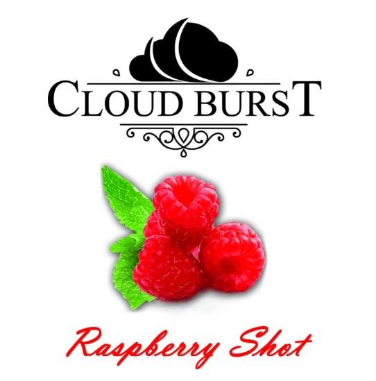 Cloud Burst One Shot Raspberry flavor vape juice in a small bottle with label, ready for mixing or use.
