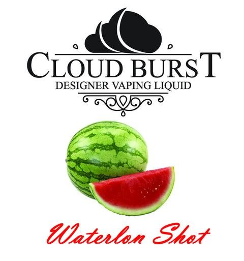Cloud Burst One Shot Watermelon flavor bottle, vibrant watermelon juice in a clear container, ready for vaping or flavoring.