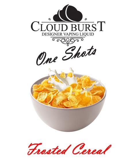 Cloud Burst Frosted Cereal vape flavor bottle from Cloud Burst One Shot, featuring colorful branding and product label.