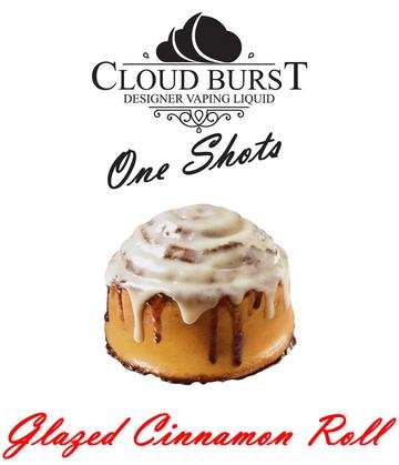 Cloud Burst One Shot glazed cinnamon roll with swirls of cinnamon and shiny glaze, fresh and appealing.