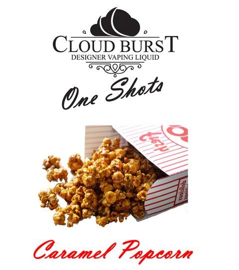Cloudburst Caramel Popcorn One Shot container with caramel popcorn flavor, designed for easy use in popcorn making.