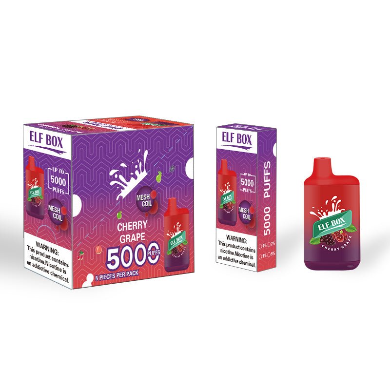 ELF BOX ELB5000 Cherry Grape Ice 5% flavored vape device with colorful design from Flavour World SA.