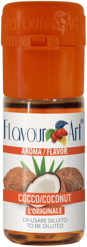 Flavor Art FA Coconut Flavour bottle with clear label, showing the vanilla-colored liquid inside, used for e-liquid and culinary purposes.