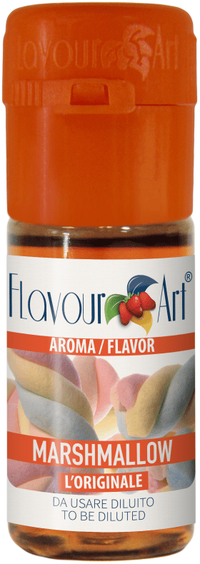Flavor Art FA Marshmallow Flavour bottle showing the label and clear liquid inside, used for vaping or culinary flavoring.