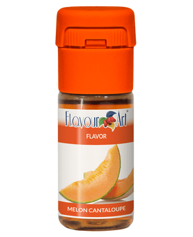 Flavor Art Melon Cantaloupe concentrated flavor in a bottle, showcasing its vibrant orange liquid and Flavor Art branding.