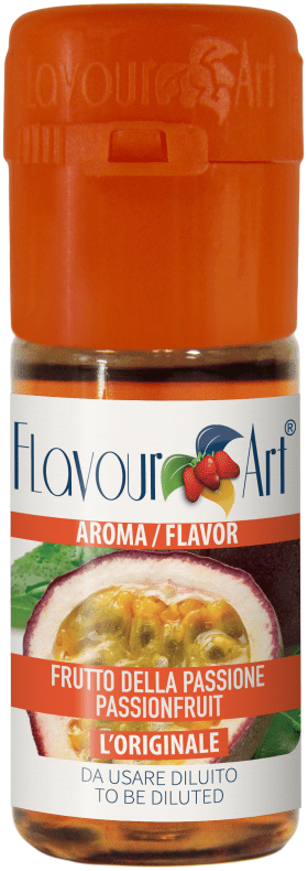 Flavor Art Passion Fruit Flavor bottle with orange and purple label, showcasing the fruit flavor for e-liquids and culinary use.