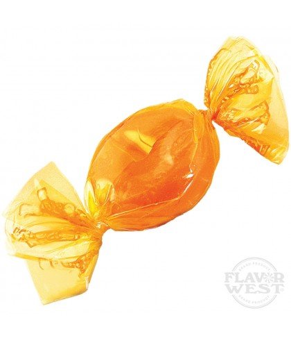 Flavor West Butterscotch natural flavor bottle, clear plastic container with label showing butterscotch flavor for e-liquids or recipes.