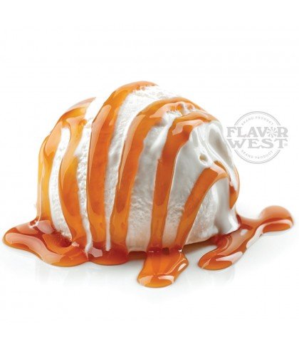 Flavor West Butterscotch Ripple flavor bottle with orange and brown label, featuring images of butterscotch candies and rippled texture.
