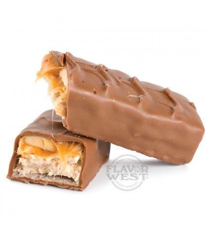 Chocolate Snickers candy bar by Flavour World SA showing its caramel, nougat, and peanut-filled exterior.