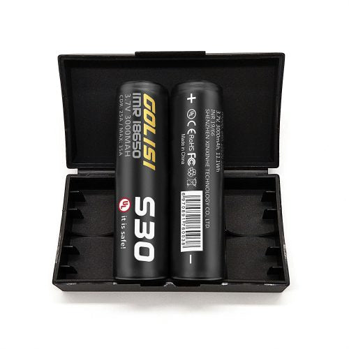 Two Golisi S30 18650 rechargeable batteries with 3000mAh capacity, shown in a close-up image.