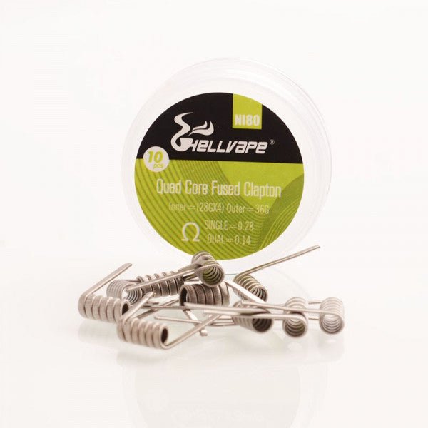 Hellvape NI80 Quad Core Fused Clapton coil pre-built for vaping, 0.28 ohm resistance, shown in the image.