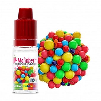 Chewy MB American Bubblegum by Flavour World SA, showing colorful pieces and vibrant packaging on a white background.