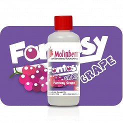 Bottle of MB Fantasy Grape flavor e-liquid by Flavour World SA with vibrant purple grape design on the label.