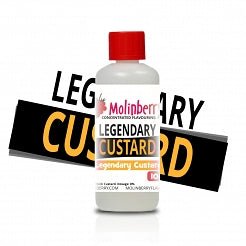 Creamy Legendary Custard e-liquid by Flavour World SA in a clear bottle with a colorful label and dropper cap.
