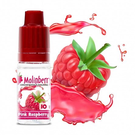 Pink raspberry flavored e-liquid bottle from Flavour World SA, featuring a vibrant pink label and clear plastic bottle.