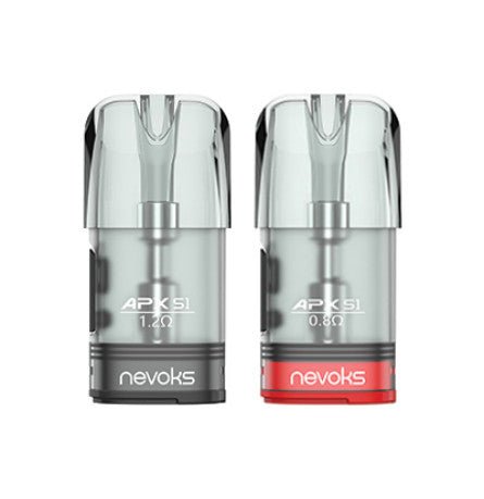 Nevoks APX S1 replacement pod or cartridge for vaping device, designed by Flavour World SA, showing clear mouthpiece and cartridge details.