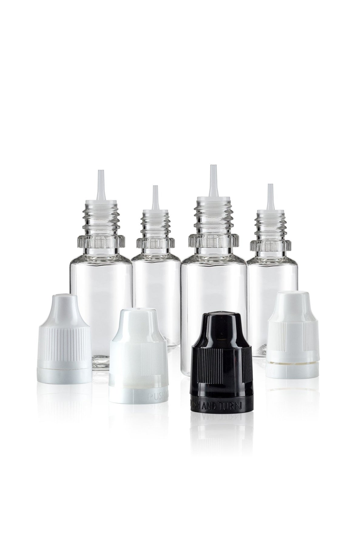 Clear PET dropper bottles with needle tips from Flavour World SA for precise liquid dispensing.